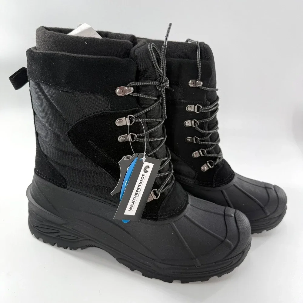 Weatherproof Badger II Winter Boots Mens 13 Black New Suede Leather Snow